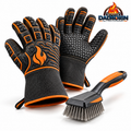 Heat-Resistant BBQ Gloves & Grill Brush Set