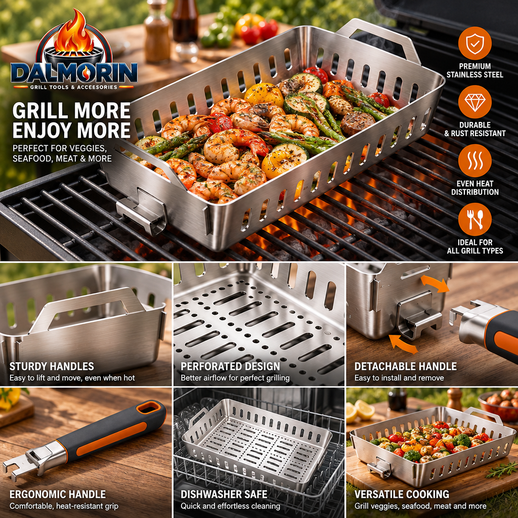 Stainless Steel Grill Basket with Detachable Handle