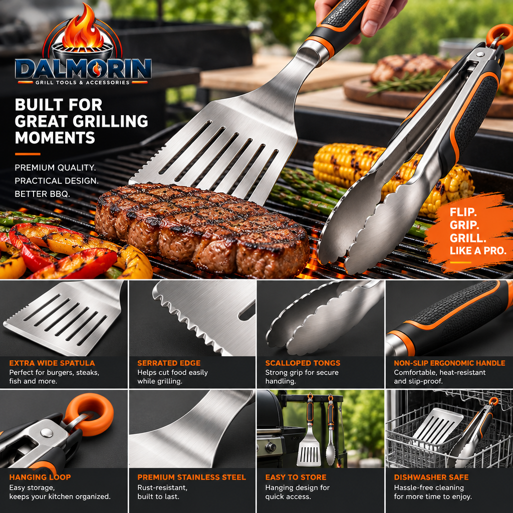 Heavy-Duty BBQ Spatula & Locking Tongs Set