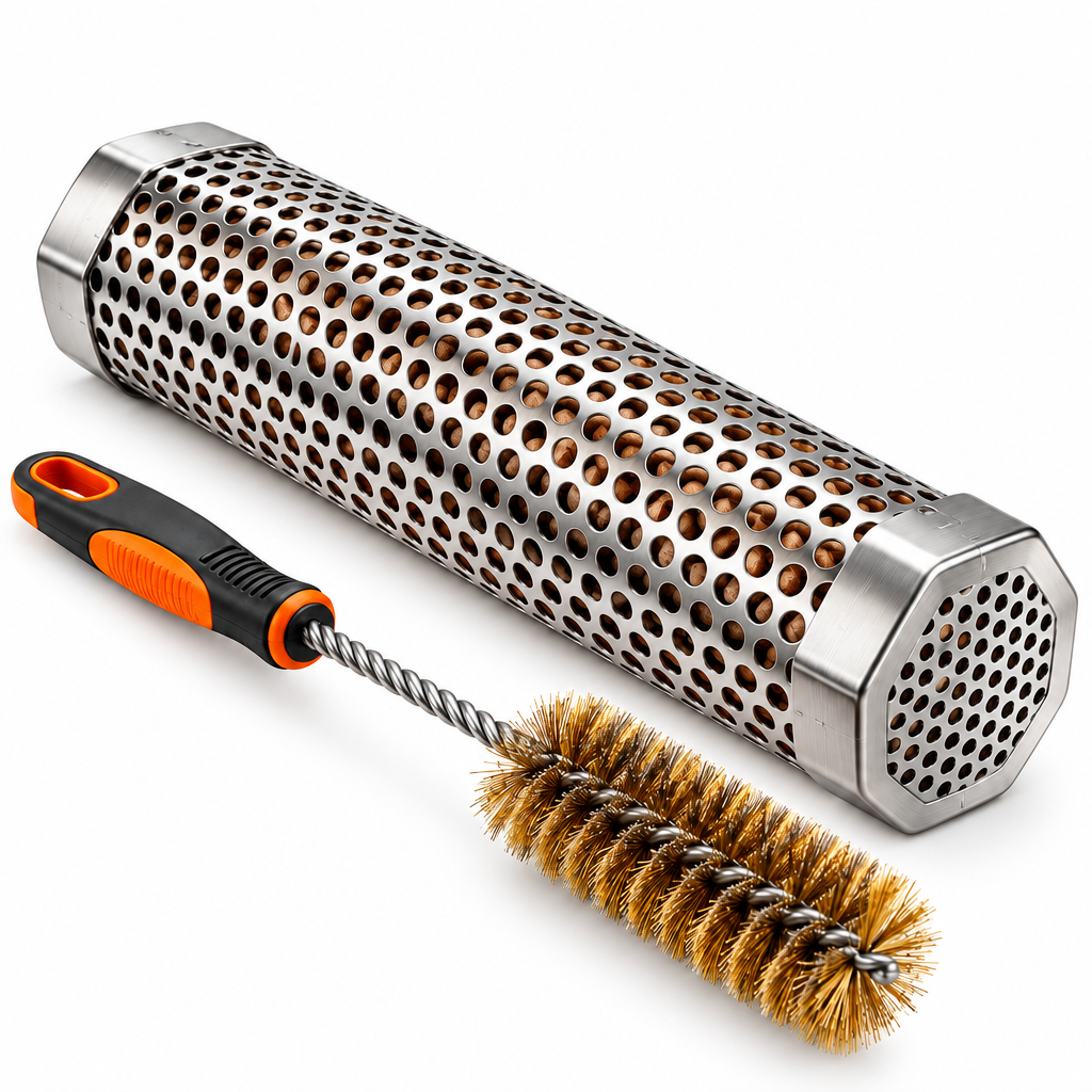 Stainless Steel Pellet Smoker Tube & Cleaning Brush