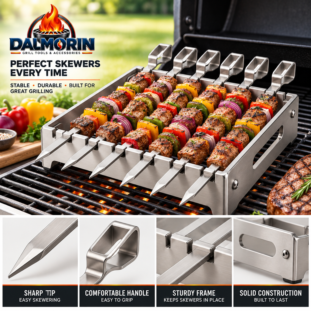 Stainless Steel Kabob Skewer Rack – 7-Piece Set