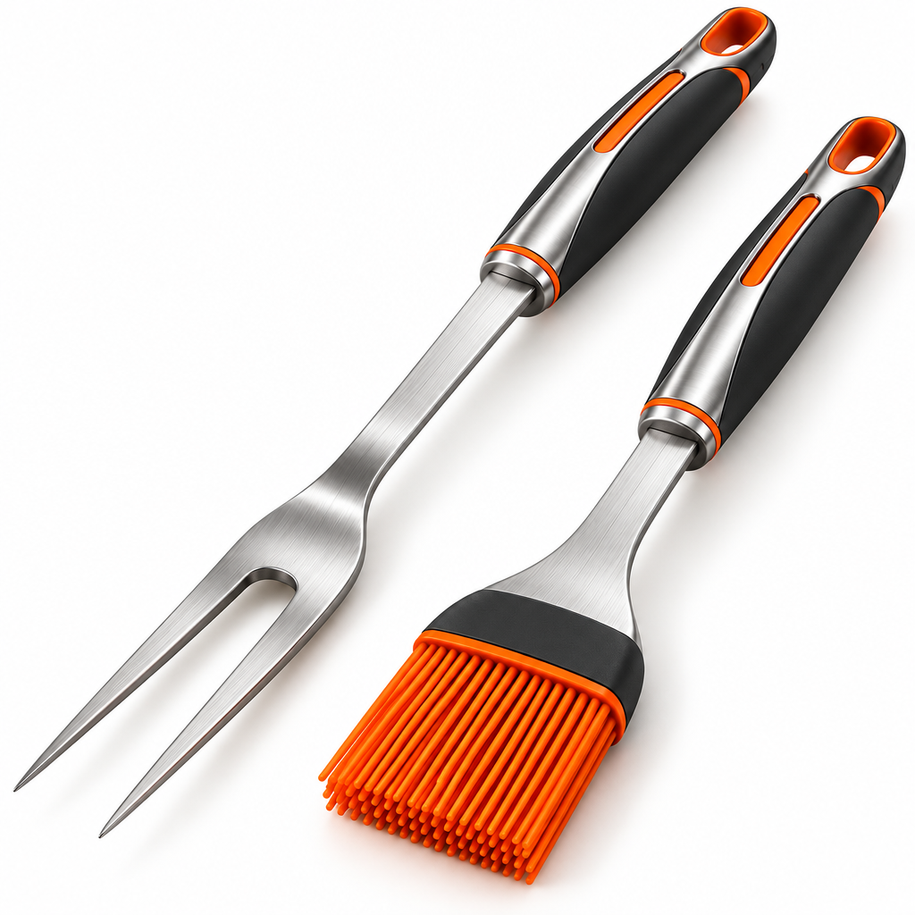 Stainless Steel Grill Fork & Silicone Basting Brush Set
