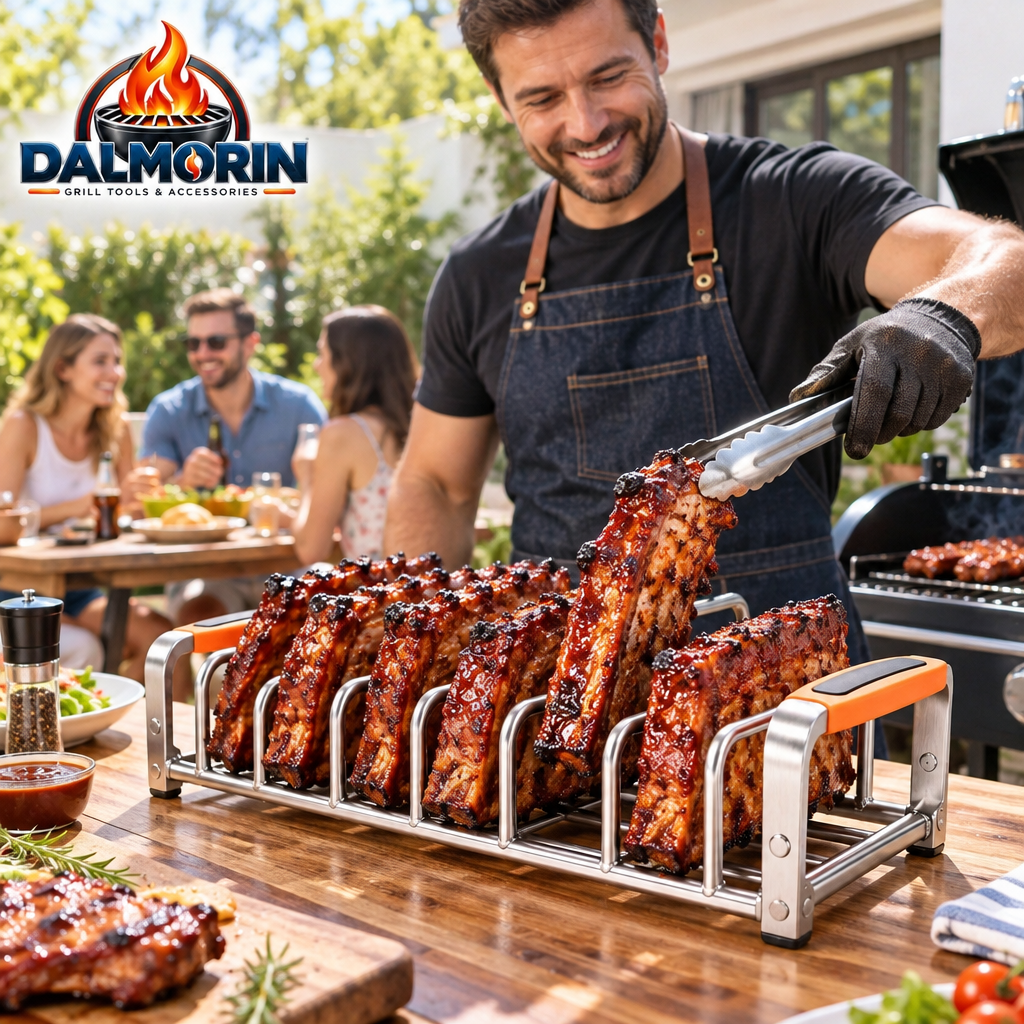 Stainless Steel BBQ Rib Rack with Easy-Grip Handles