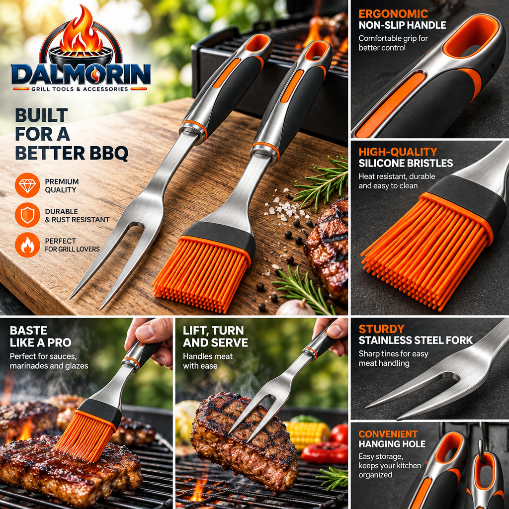 Stainless Steel Grill Fork & Silicone Basting Brush Set