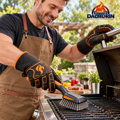 Heat-Resistant BBQ Gloves & Grill Brush Set