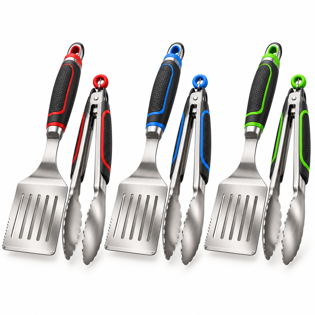 Heavy-Duty BBQ Spatula & Locking Tongs Set
