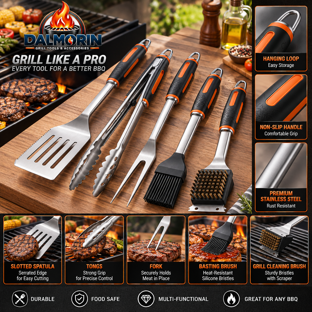 Premium 5-Piece Stainless Steel BBQ Tool Set