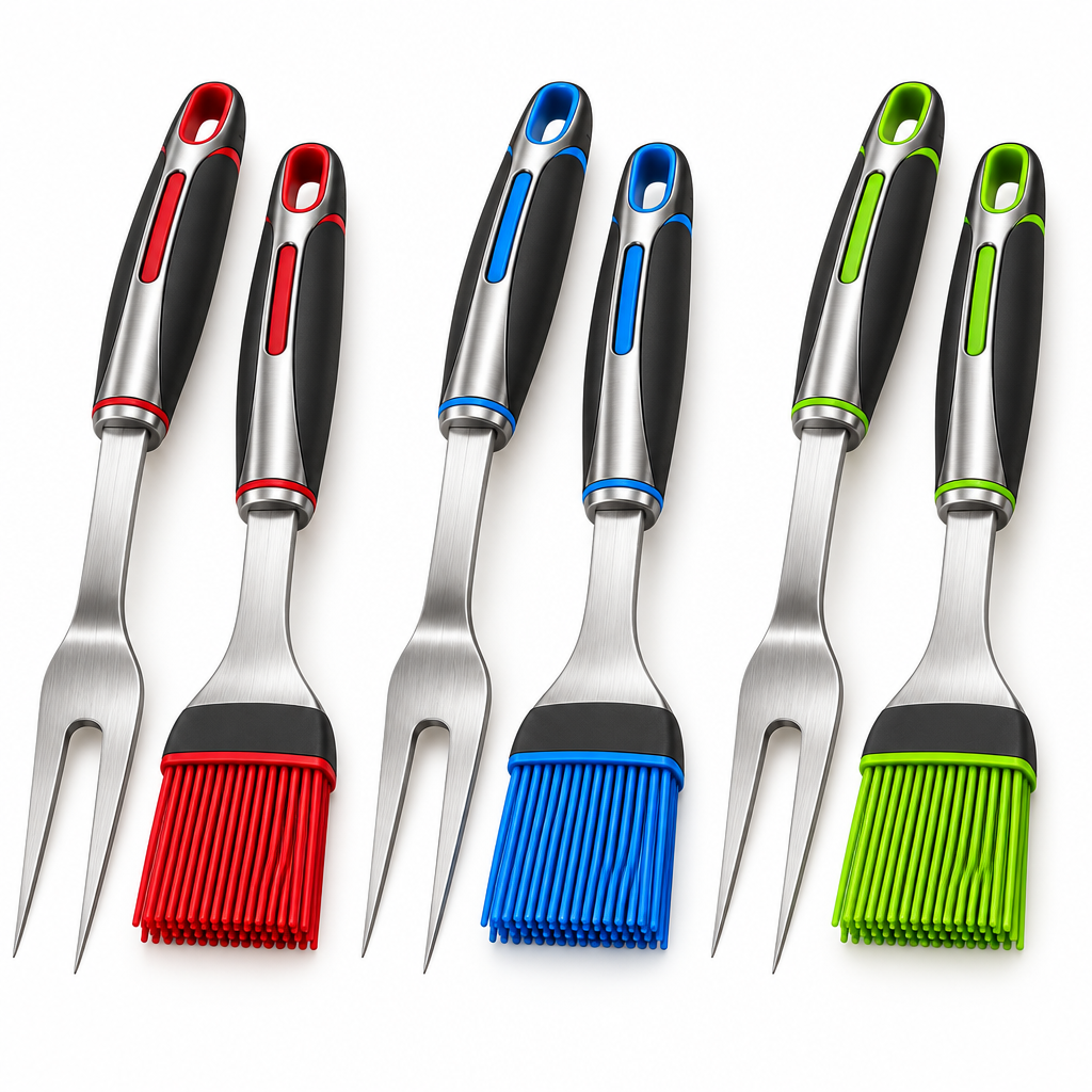 Stainless Steel Grill Fork & Silicone Basting Brush Set