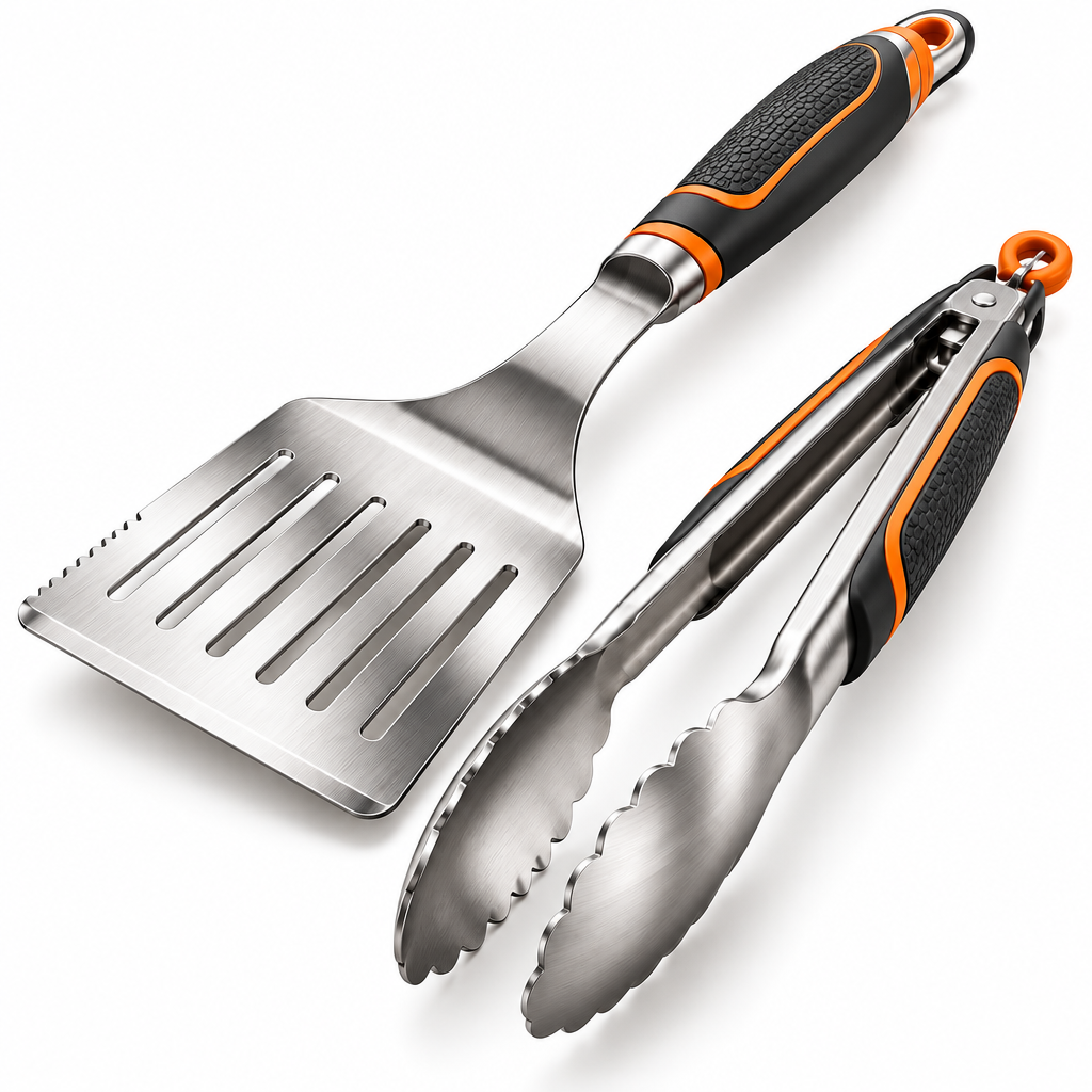 Heavy-Duty BBQ Spatula & Locking Tongs Set