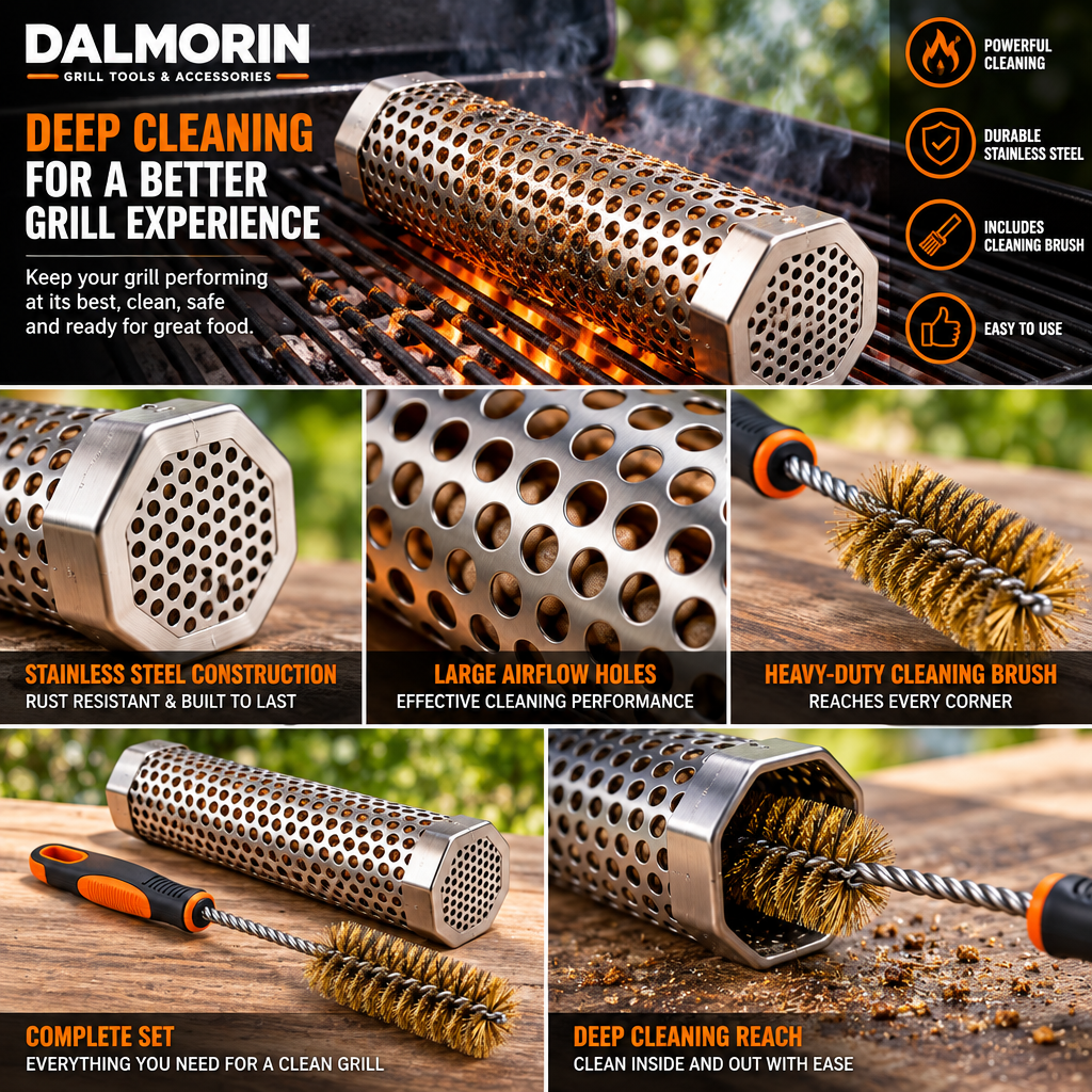 Stainless Steel Pellet Smoker Tube & Cleaning Brush